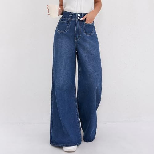 Women's Wide Leg Jeans Fashion Trendy Solid Oversized Denim Pants Flowy High Waisted Straight Leg Ladies Trousers2
