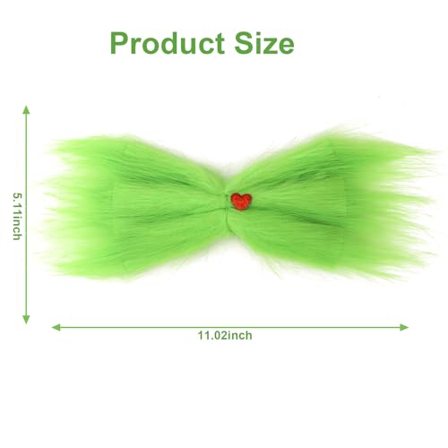 Gran moño verde peludo con clip de corazón rojo para cabello, accesorio navideño para niñas y mujeres miniatura 2