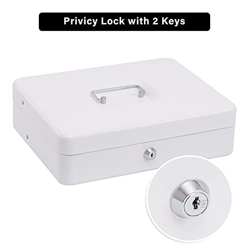 Image of xydled Cash Box with Key Lock, Metal Money Box, Safe Storage box, White