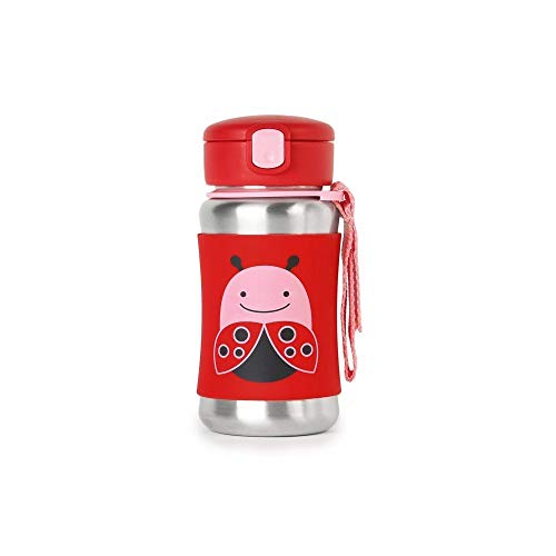 Skip Hop Toddler Sippy Cup with Straw, Zoo Stainless Steel Straw Bottle, Ladybug