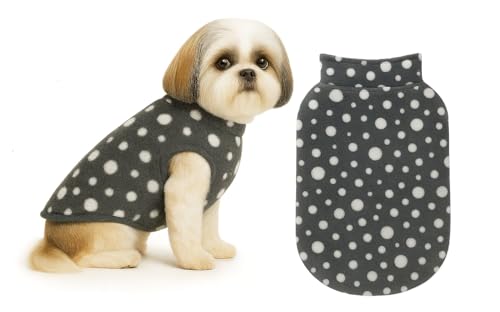 Image of The Pets Company Dog Winter Coat Jacket, Clothes, Windproof, Light Weight, Washable, Ultra Warm Thick Fleece Lined Dog Vest for Cold Weather Protection, (Polka Grey Cherry, Small - 14 Inch)