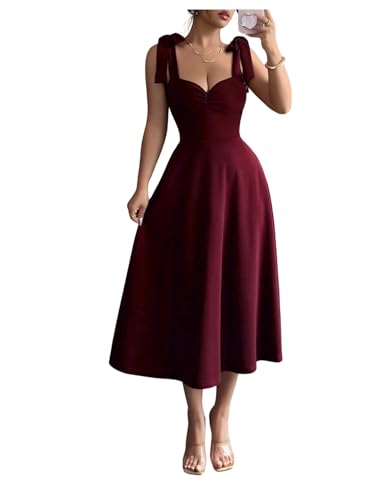 Floerns Women's Elegant Bow Midi Dress Sleeveless Ruffle Cocktail Evening Party Dresses