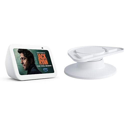 Echo Show 5 Bundle: Includes, Echo Show 5 (3rd Gen, 2023 release) | Glacier White & Made for Amazon Tilt & Swivel Stand | Glacier White