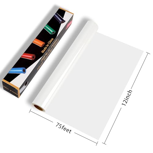 Image of RENLITONG Glossy White HTV Heat Transfer Vinyl Rolls, 12 inch x 75ft Iron on Vinyl for T-Shirt, Adhesive White HTV Roll for All Cutter Machine - Easy to Cut & Weed for Heat Transfer Design