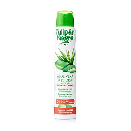 Tulipán Negro Desodorante Spray Aloe Vera y Jojoba 200 ml, 0% Sales de Aluminio, Suaviza la Piel