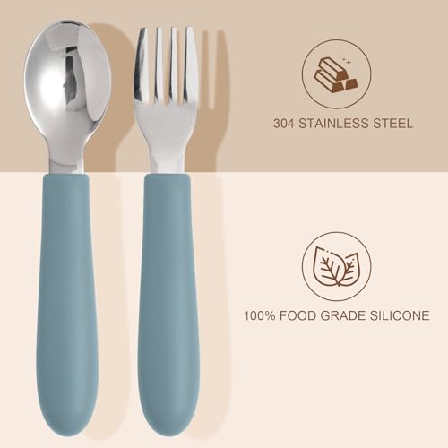 Eascrozn Toddler Utensils, Kids Silverware With Silicone Handle, Spoons And Forks Set, 18/8 Stainless Steel Children Safe Feeding Supplies, 6 Pack, Dishwasher Safe thumb #3