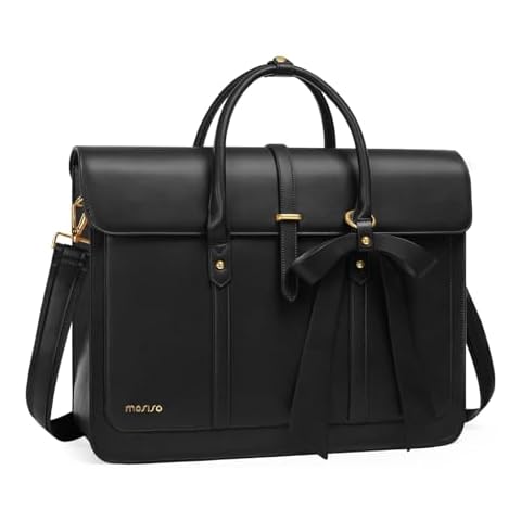 MOSISO Laptop Bag for Women, 15-15.6 inch PU Leather Laptop Shoulder Bag Convertible Backpack, 16 inch Messenger Bag Casual Handbag Work Briefcase Travel Computer Bag with Bowknot, Black Cover
