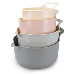 COOK WITH COLOR Mixing Bowls – 4 Piece Nesting Plastic Mixing Bowl Set with Pour Spouts and Handles (Ombre Pink)