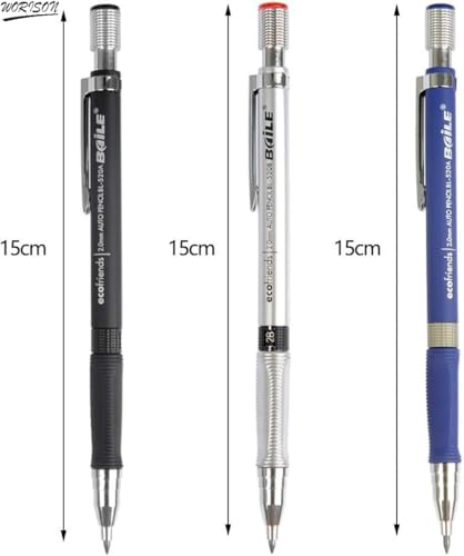 Image of worison 3pc Multicolored 2B Mechanical Pencil Set with 2.0mm Tip - Includes 12 Black and 12 Multicolor Leads in Portable Storage Case for Writing, Drawing, Coloring, and Creative Work