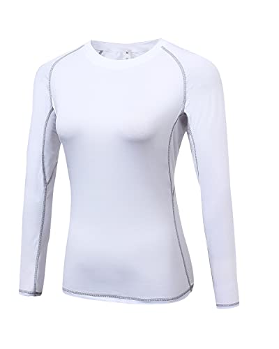 LNJLVI Women's Long Sleeves T-Shirt Sports Compression Running Top(White,M)