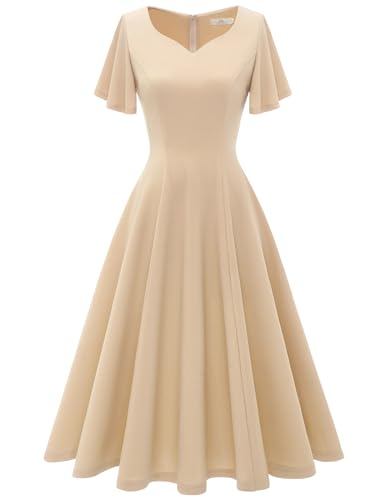 Image of HomRain Wedding Guest Dresses for Women Vintage Short Sleeves Casual Fit and Flare Cocktail Formal Dress for Tea Party