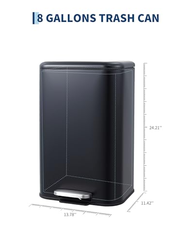 Caneca de Basura con Tapa y Pedal 30L Acero Negro miniatura 2