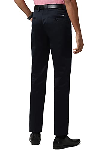 Image of Peter England Men's Slim Fit Mid Rise Navy Trousers