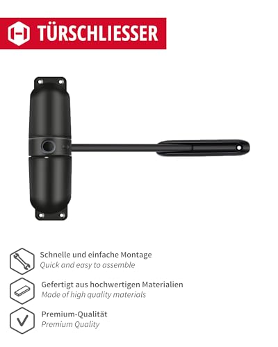 Gedotec Feder-Türschließer aus massivem Stahl | 1 Stück Zugfeder Türschliesser Schwarz für Innen- und Außenbereich | Tür schließt automatisch | Türschließer Gartentor zum Schrauben Gartentürschließer