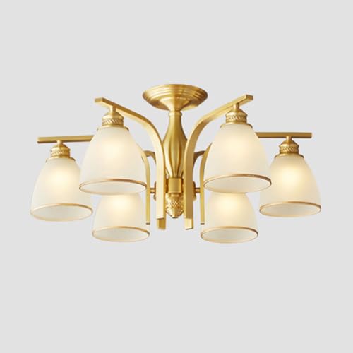 Lustre tout en cuivre style européen à 6 têtes au design classique orné