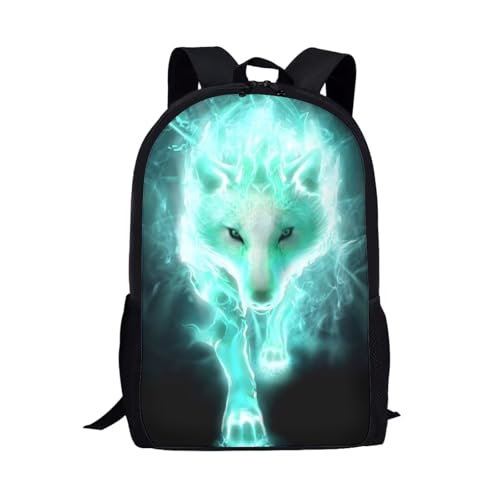 Amzbeauty Teal Wolf Printing Backpack for Students Boys Fashion School Bag One_Size