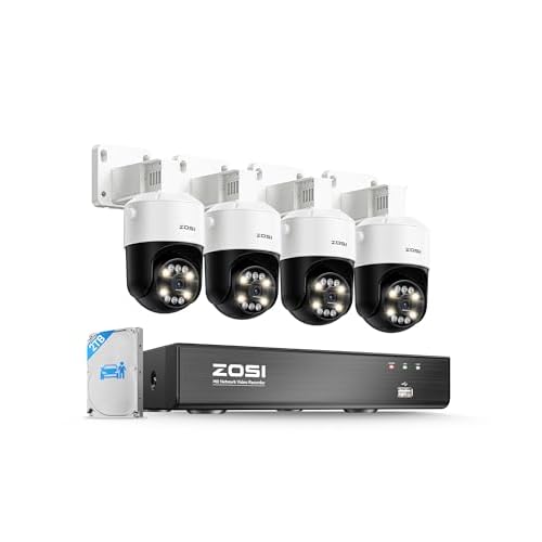 ZOSI 4K 8CH PoE Security Camera System, 4Pack PoE IP Cameras Outdoor with Person/Vehicle Detection, Color Night Vision, Auto Tracking, 2-Way Talk, Spo