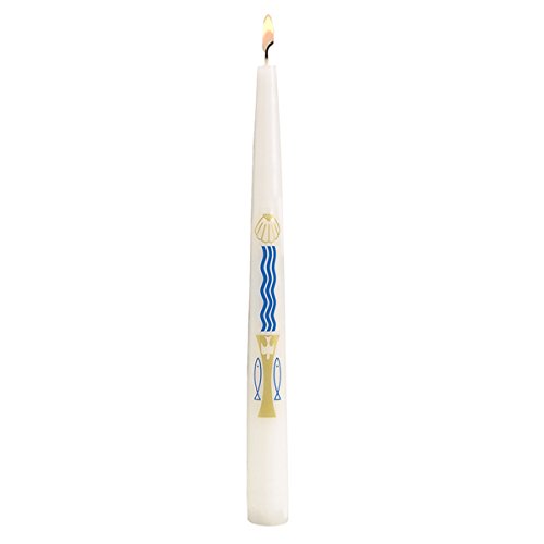 Baptism by Water and The Holy Spirit Religious Baptismal Taper Candle, 10 Inch