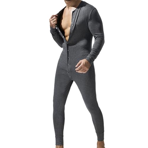 Men's One Piece Pajama Thermal Full Button Union Suit Long Sleeve Onesie with Button2