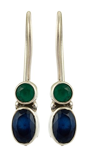 Image of Handicraft 92.5 Sterling Silver emerald + sapphire Dangle and Drop Hook Earrings for Girls /Women