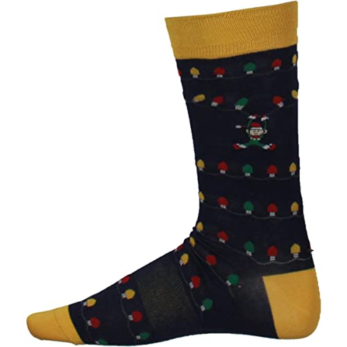 Bar III Mens Hanging Elf Lights Holiday Arch Support Crew Socks Blue 10-13