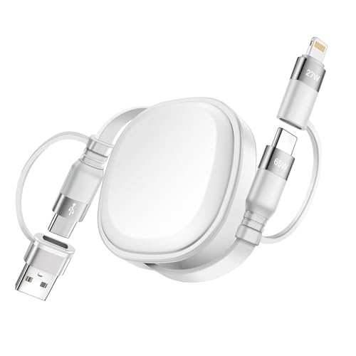 Minlu Câble de Charge Multi 65W, Câble de Charge Rapide Rétractable 5 en 1, Câble Charge Multiple avec Transfert de Données, USB-C/A vers Lightning/USB C...