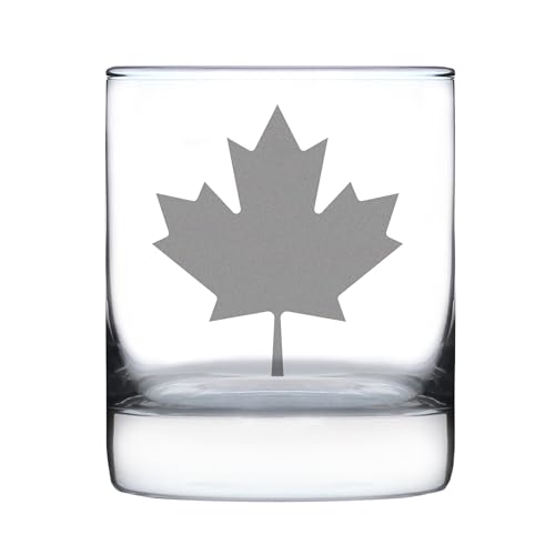 Bevvee Canada Maple Leaf Rocks Glass - Canadian Flag Gifts and Decor for Women and Men - 10.25 Oz Glasses