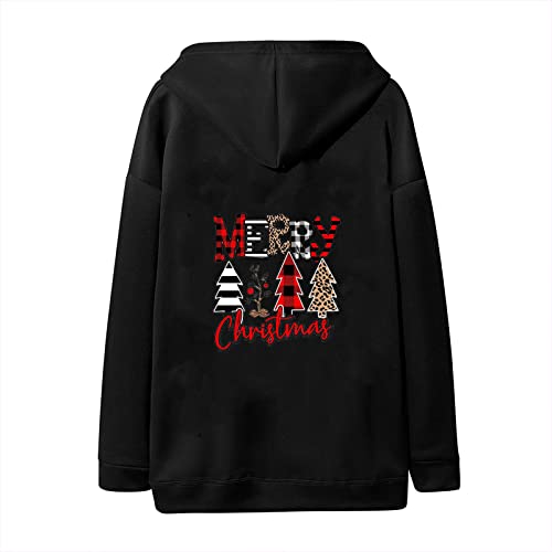 Funny Pullover Tops Long Sleeve Back Print Ugly Christmas Sweatshirt for Women Cozy Kangaroo Pocket Graphic Hoodies