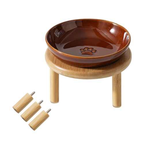 Havniva Elevated Cat Bowls, Ceramic Cat Bowl with Bamboo Stand Wide Opening