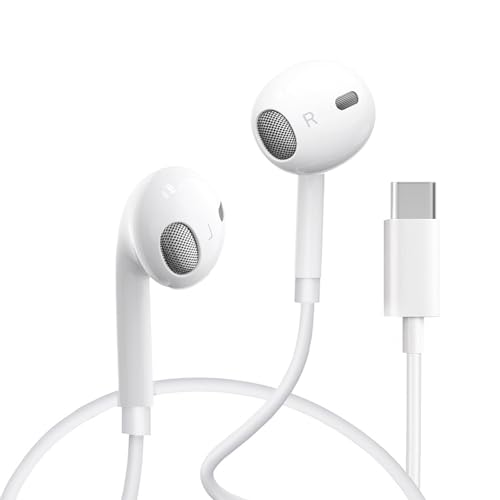 Auriculares USB C para iPhone 16 Tipo C Earbuds Wired Earbuds with Micrófono & Remote Control Noise Cancelling for iPhone 16/15 Pro, iPad Pro, Galaxy S23/S22/S21/S20/Ultra Note 10/20, Pixel 7/6/6a/5/4