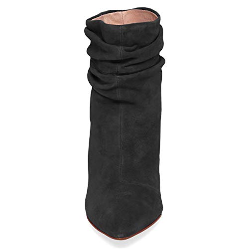 YDN Women Slouch Ankle Boot Pointed Toe Chunky High Heel Pull On Booties Winter Shoe4