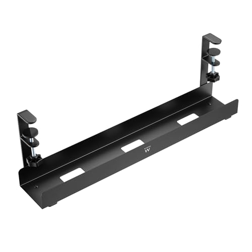Ewent Bajo Escritorio Bandeja Porta Cable, Bandeja Metálica Sin Taladro para Gestión y Ocultación de Cables y Regletas, Ensamble Fácil con Abrazadera, Negro, Soporta hasta 5 kg miniatura 2