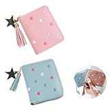 Ji liangli Juego de 2 Carteras y monederos pequeños para niñas Mujeres,Cartera Pequeña Mujer,encantadores Colores Rosa y Azul,Fabricadas en Piel PU,múltiples Ranuras para Tarjetas y Bolsillo