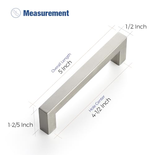 Image of Ravinte 20 Pack Kitchen Brushed Nickel Cabinet Handles 4-1 /2 Inch Hole Center Stainless Steel Square Cabinet Pulls for Dresser Drawer Cupboard Handles with Screwdriver