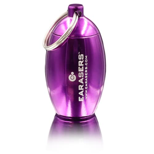 EARasers Earplugs Keychain Carrying Case - Aluminum Waterproof Ear Plugs and Pills Holder (Purple)