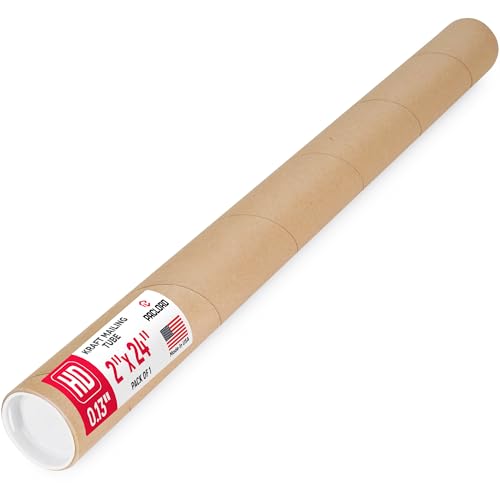 2" x 24" Heavy Duty Made in USA Kraft Paper Mailing Tube, 1 Tube, 2 Caps