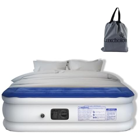 Luxchoice Air Mattress Queen with Built-in Pump 18 Inches Deluxe Inflatable Mattress Durable Blow Up Mattress 3 Mins Quick Inflation Portable Air Bed for Home Camping Travel Guest Cover