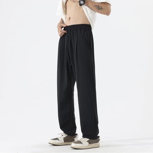 Men's Drawstring Trousers Loose Casual Elastic Waist Wide Leg Straight Quick-Drying Thin Long Sports Pants3