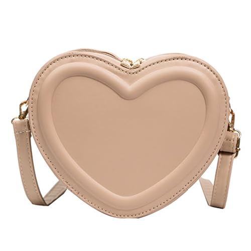 Women's Heart Shape Crossbody Bag, Compact PU Leather Handbag, Gift for Women, Khaki, 20*15*7cm