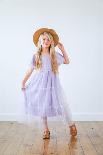 fioukiay Girls Tiered Tulle Maxi Dress Flower Girl Dresses Vintage Ruffle Sleeve A-Line Formal Bridesmaid Wedding Party Dress3