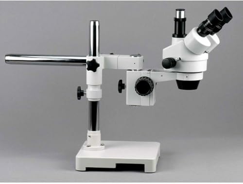Image of AmScope SM-3TX-54S Professional Trinocular Stereo Zoom Microscope, WH10x Eyepieces, 3.5X-45X Magnification, 0.7X-4.5X Zoom Objective, 54-Bulb LED Light, Single-Arm Boom Stand, 110V-240V, Includes 0.5X Barlow Lens