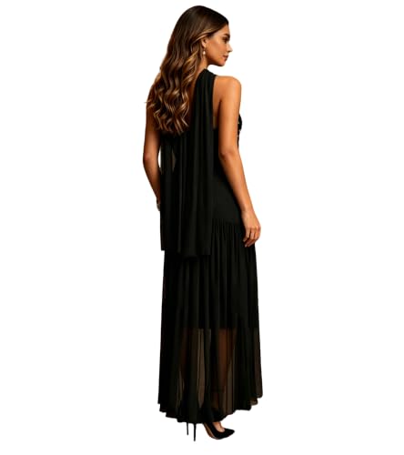 Image of PORRCEY Women's Sexy Rhinestone Mesh See Through Party Night Prom Dress