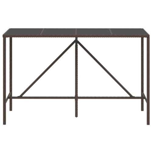 Table de bar extérieur en verre marron et rotin résistant aux UV