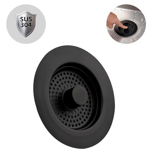 Hibbent Spülbecken Stopfen, Küche Spüle Sieb und Stopfen Combo, Edelstahl Stopfen und Sieb, Anti-Clogging, Küche Spüle Sieb Stecker, und verhindern Gerüche-Spülen Tiefe > 22mm-Schwarz