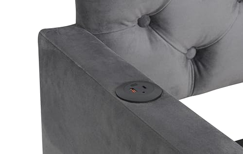 Tiiiopkvvv Gepolstertes Tagesbett für Doppelbett, mit Ausziehbett und USB-Lade-Design, stabile Holzlattenstütze, Holzbett für Schlafzimmer/Gästezimmer/Wohnheim, Plüschsamt, Dunkelgrau 18# – Bild 4