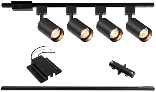 Hiiglxii 4-Light LED Track Lighting Kit with 3.3FT H Track Lighting Rails & Floating Canopy Connector GU10 Track Light Kit Modern Kitchen Track Lighting Fixtures Ceiling Spot Light Black (No Bulbs)