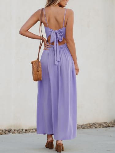 Image of CUPSHE Women Casual Dress Beach Sleeveless V Neck Summer Cutout Spaghetti Straps Formal Maxi Sun Dresses