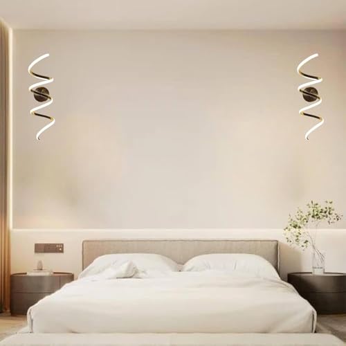 Image of Golden Zigzag Spiral LED Wall Light, Modern Wall Lamp for Home with 3 Color Modes - Warm White, Cool White, Natural White, Metal Body, Decorative Lighting, Pack of 2