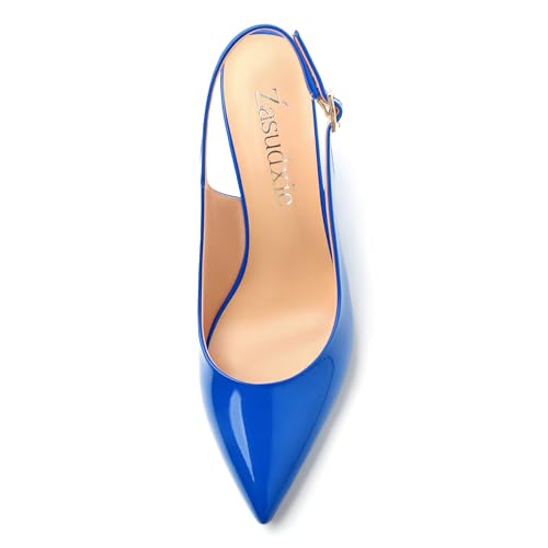 Womens Pointed Toe Wedge Heels Slingback Patent Comfortable Fashion Dating Wedge High Heel Pumps Shoes 3.35 Inch3