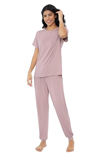 Image of Joyaria Bamboo Viscose Pajamas Women Ultra Soft Short Sleeve Jogger Pants Pjs Set Cooling Sleepwear